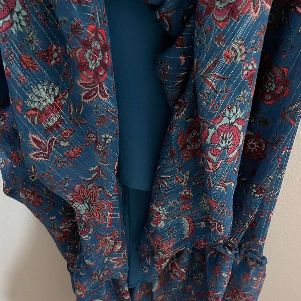 Anthropologie Taylor Blue Floral Chiffon Dress Ruffle Tiered Boho Flowy Size 4 - Picture 8 of 10